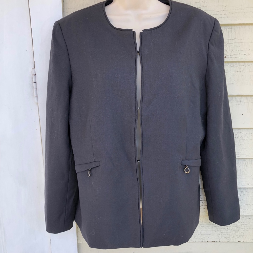 Halston Lined Wool Blue Hook Jacket/Zip Pockets - image 1